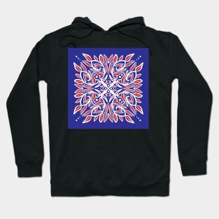 Red, blue and white stylized floral square Hoodie